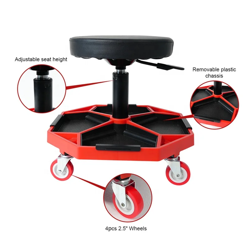 Auto Detail Tool Creeper Seat  Stool Adjustable Rolling Utility Vehicle Detail Seat with Storage Tray Tool Organizer