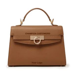 Custom Logo Crossgrain Leather Top Handle Satchel Office Bag Ladies Classic Crossbody Women Handbag Purse
