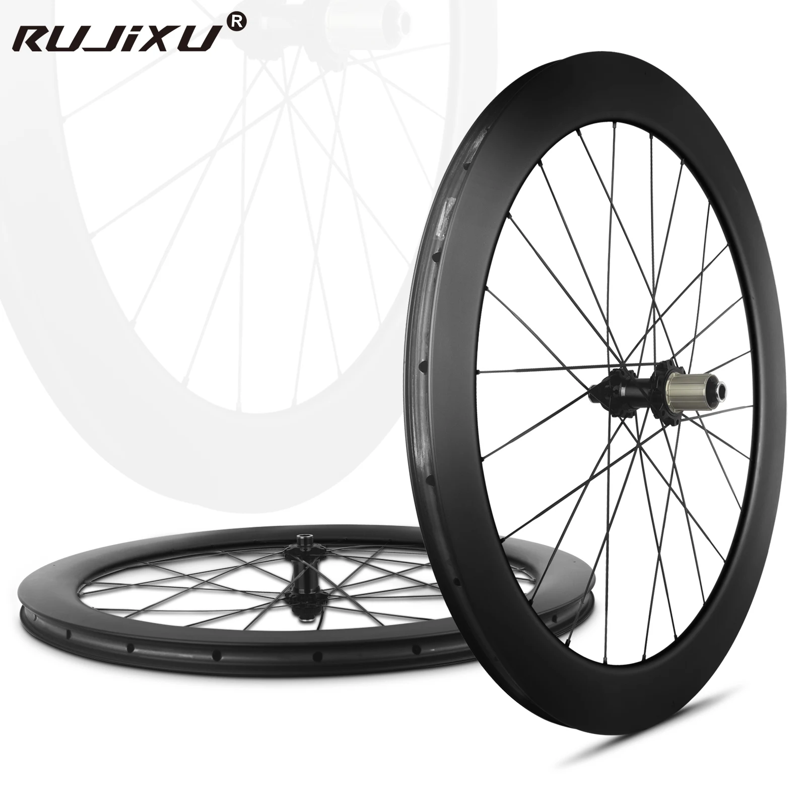 RUJIXU 700C Carbon Fiber 38/50/60mm Road Bike Disc Brake Wheels 6
