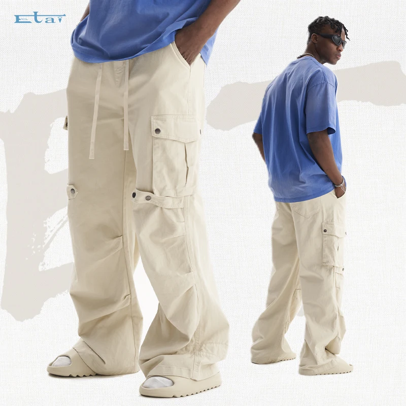 Fashion Buttons Flap 6 Pocket Casual Trouser Streetwear Custom Street Wear Baggy Cargo Pants Men