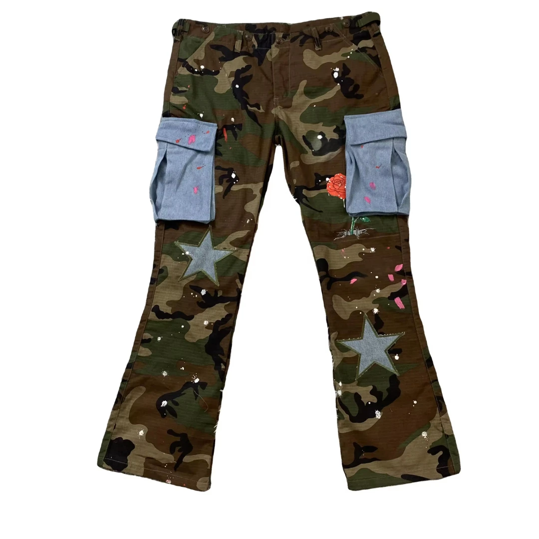 Custom Camo Green Flare Cargo Pants For Men | Odm