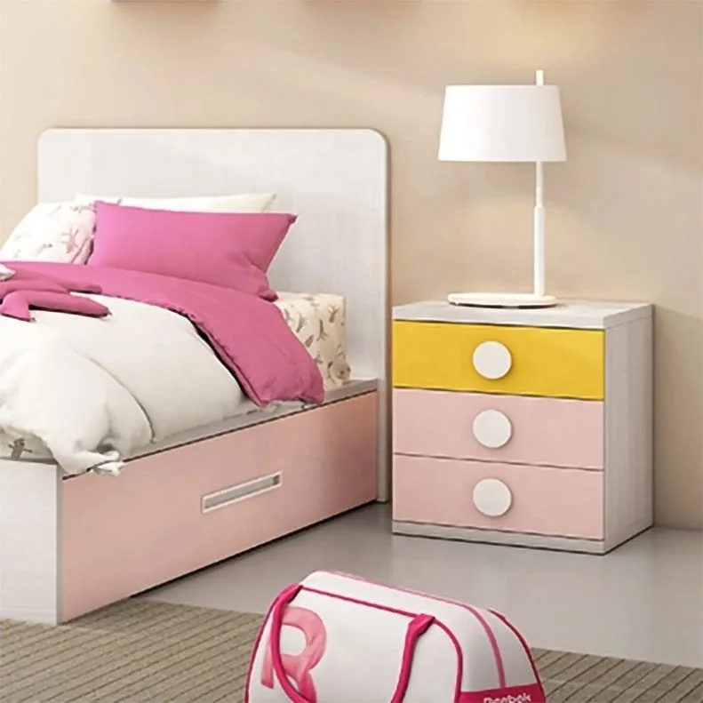 Letto minimalista moderno rosa per bambini letto in legno per bambini con  materasso due comodini Set di mobili per camera da letto semplice  personalizzato - AliExpress