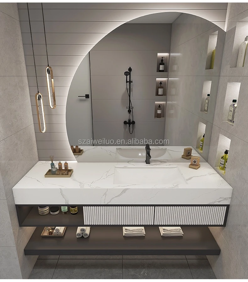 Basin Slab Modern Luxury Rock Slab Basin Plywood Vanity Cabinet