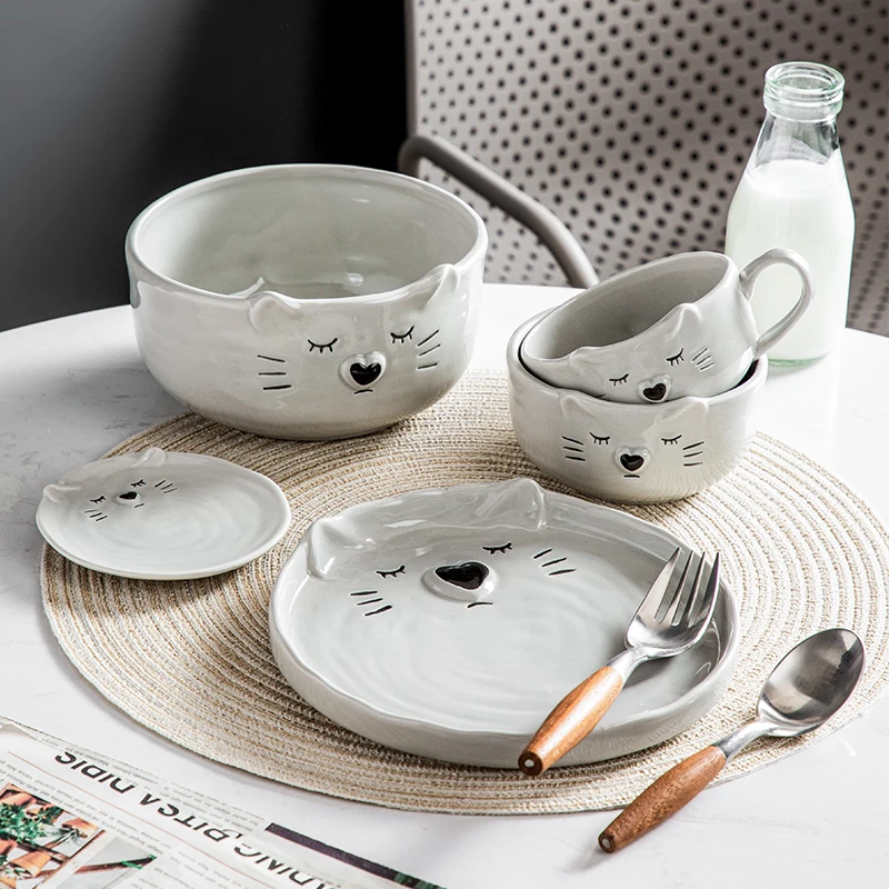 Cartoon Kitty Cat Kitchen Ceramic Crockery Porcelain Dinnerware