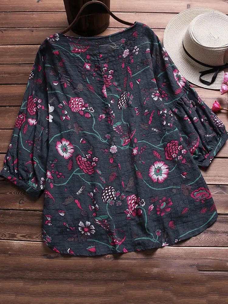 2022 New Design Floral Printed Plus Size Loose Causal Women Shirts  OC515