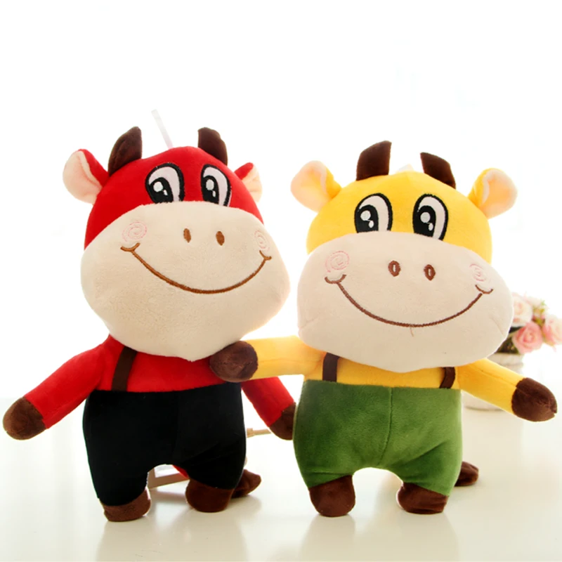 Factory Custom Soft Big Laughing Bull Stuffed Calf Toy Red and Blue Plush Cow Toy