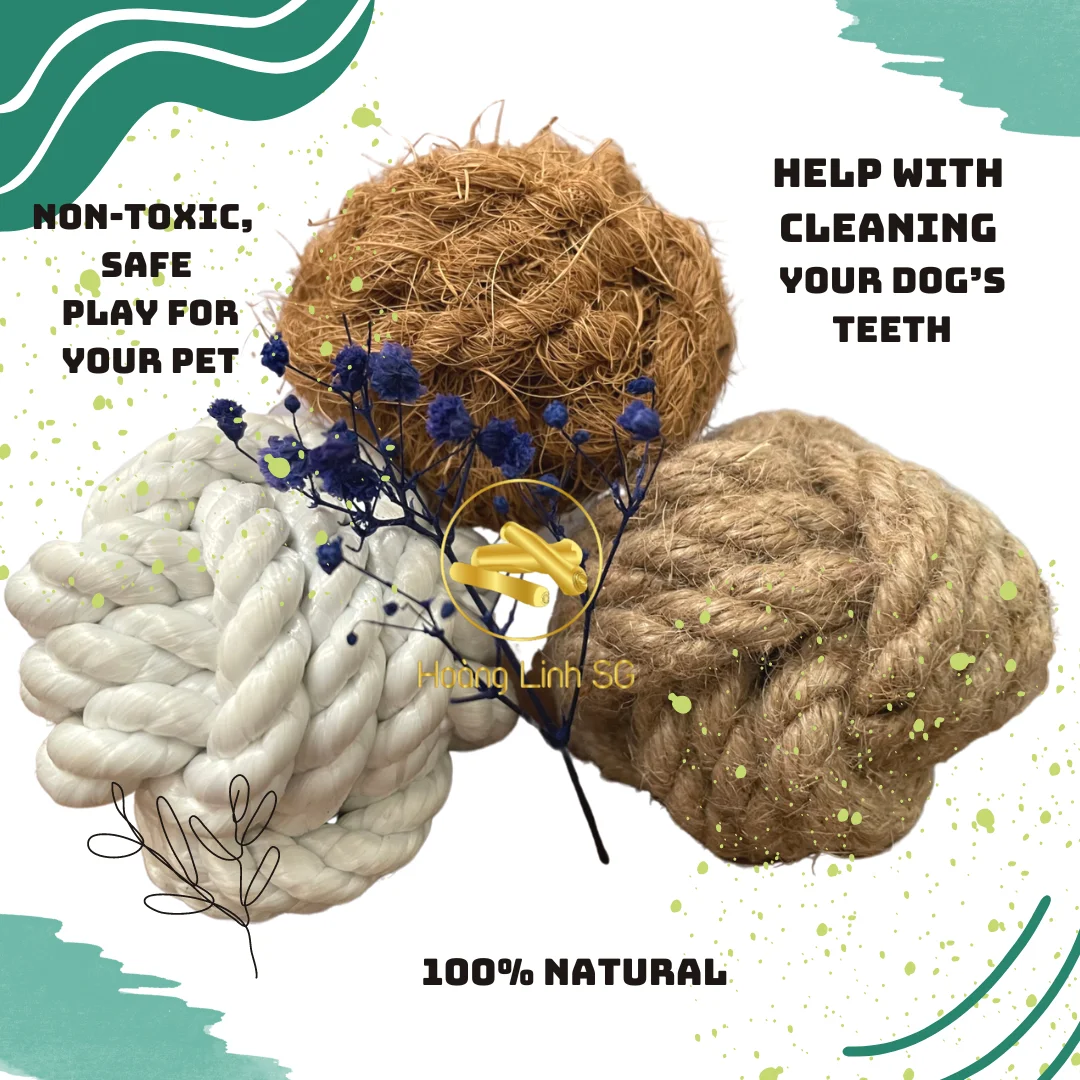 Sustainable Natural Organic Tough Hemp Rope Hemp Ball Dog Toy Chew Set