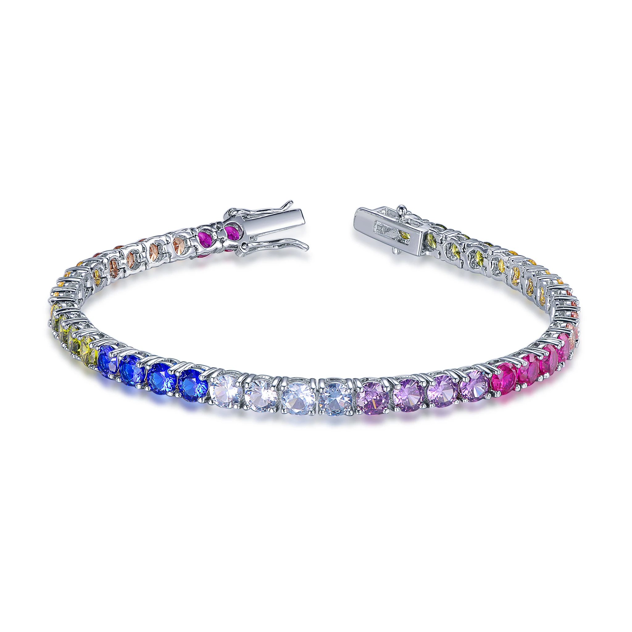 925 Silver Tennis Bracelet Women's 4mm Cubic Zirconia Round Rainbow 925 Sterling Silver CZ Tennis Bracelet