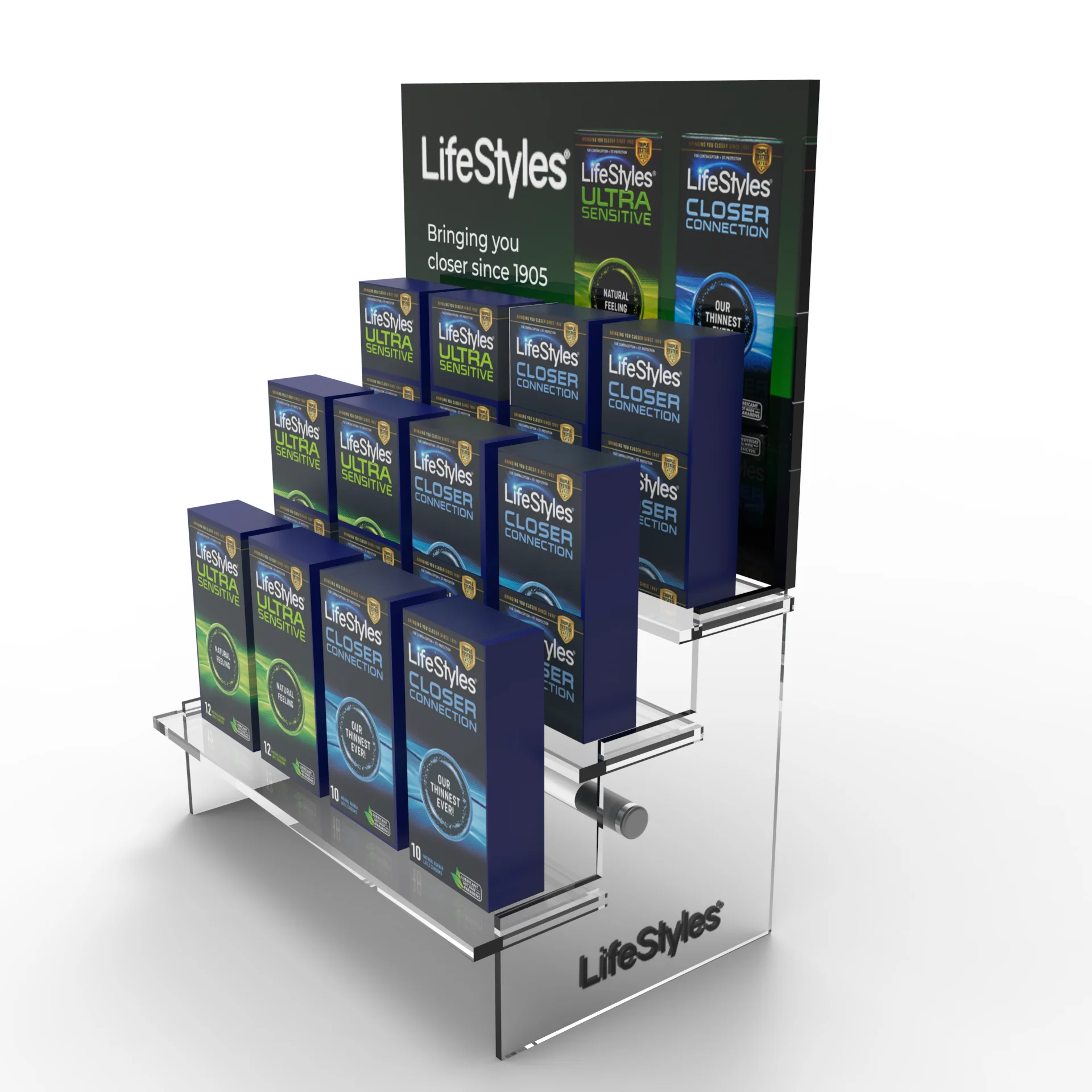Bevis Customizable Condom Pallet Display Acrylic Retail Display Stand Acrylic Condom Display Stand for Supermarket