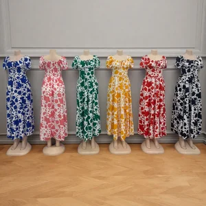 Wholesale New Summer Women Printed Short Sleeve Slim Elegant Fashion square Collar Dress