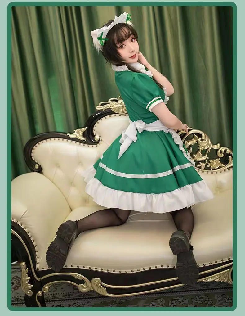 Green Cosplay Cute Style Dress Skirt Maid Dress Party Stage Anime Maid Dress Green Cosplay Cute Style Dress Skirt Maid Dress Party Stage Anime Maid Dress