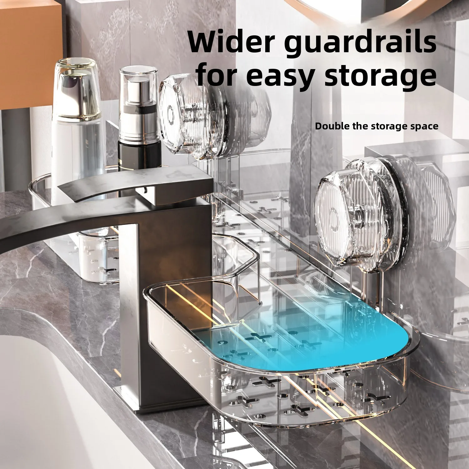 U-shaped Sink Suction Cup Plastic Wall-mounted Non-perforated Seamless Moisture-proof Storage Rack Removable Washing Strong