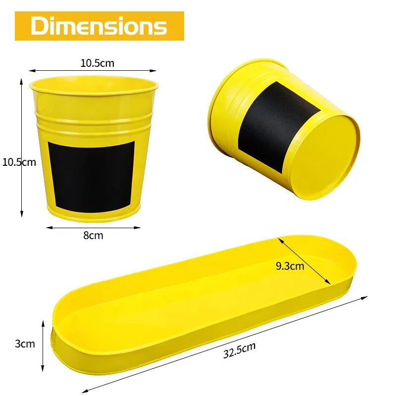 Galvanized Metal Flower Pots & Planters Succulent Herb Plant Bucket Set with Tray and Drain Holes - for Indoor Outdoor Garden