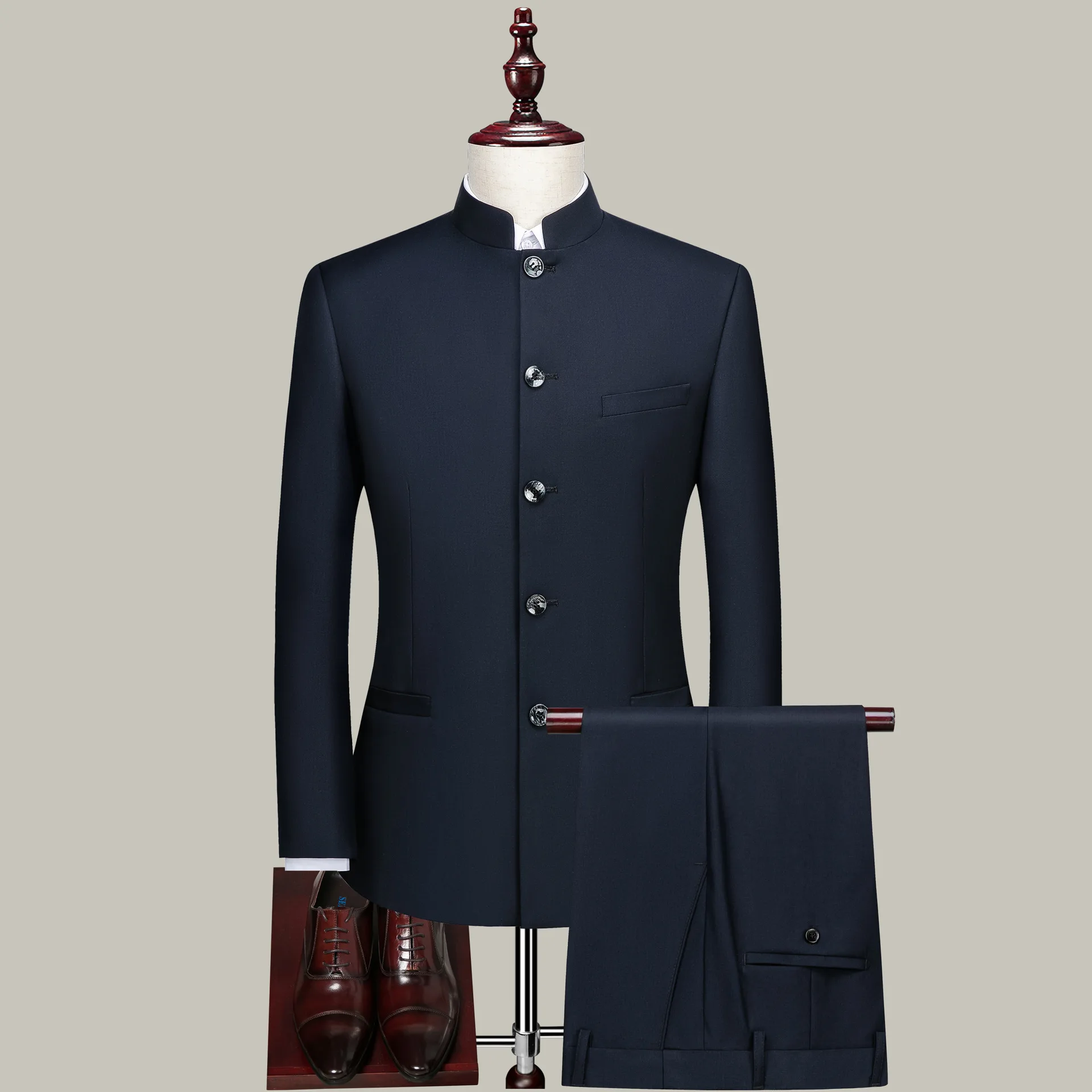 New Men Pure Colour Business Formal Wedding Banquet Suit 2 Piece Fashion Male Chinese St aperçu 2