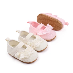 Spring and Autumn Solid Color Lace Lace Soft Soled Non-slip Baby Princess Shoes for Girls
