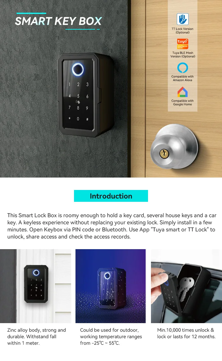 Tediton Outdoor Wall Mount Digital Key Card Fingerprint Smart Key Safe