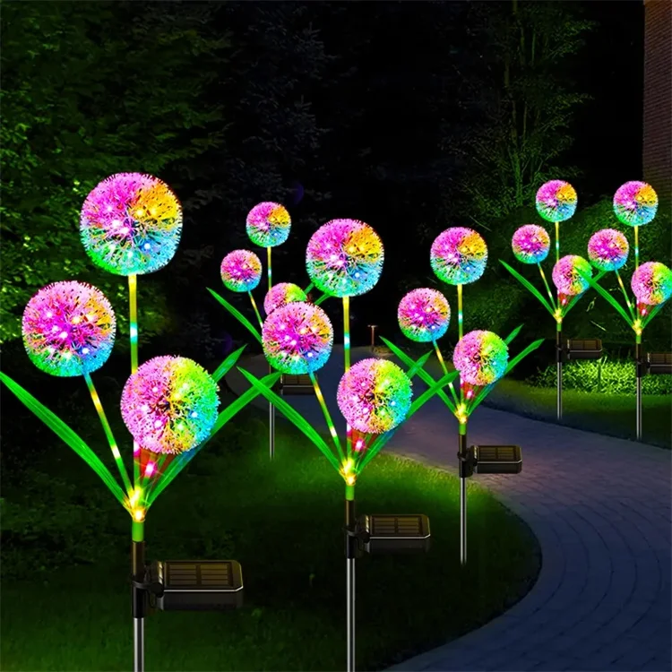 Beautiful Waterproof Outdoor Colorful LED Solar Powered Dandelion Pendant Lawn Flower Stake for Garden Decor