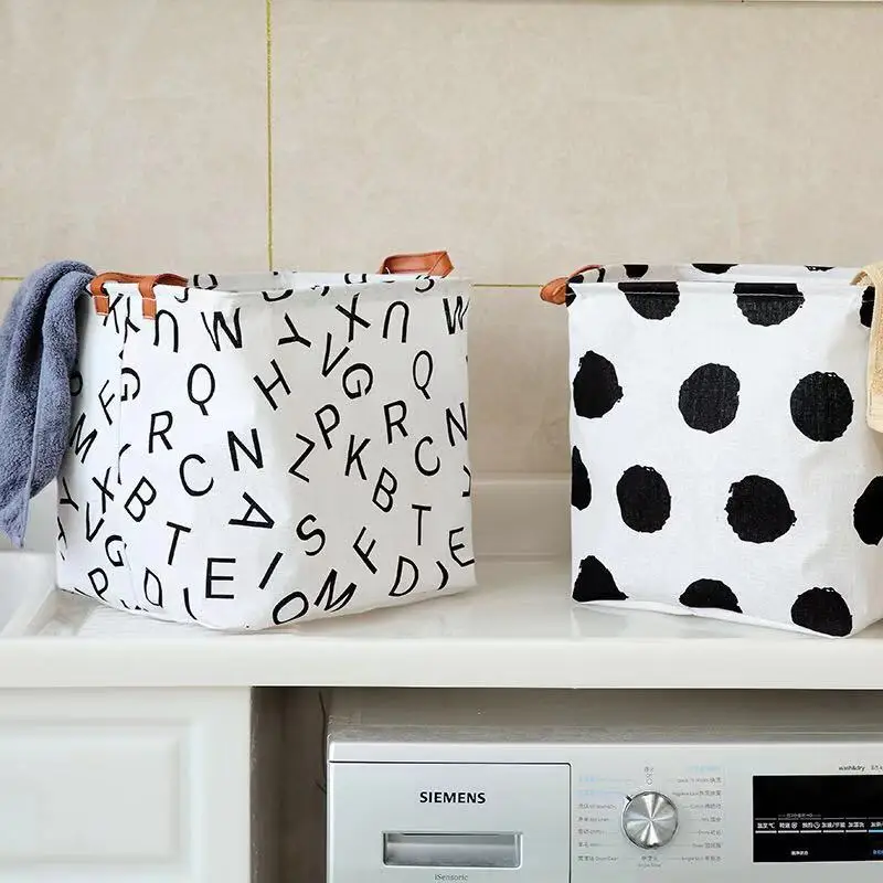 Nordic Canvas Fabric Toy Laundry Storage Bag Basket 