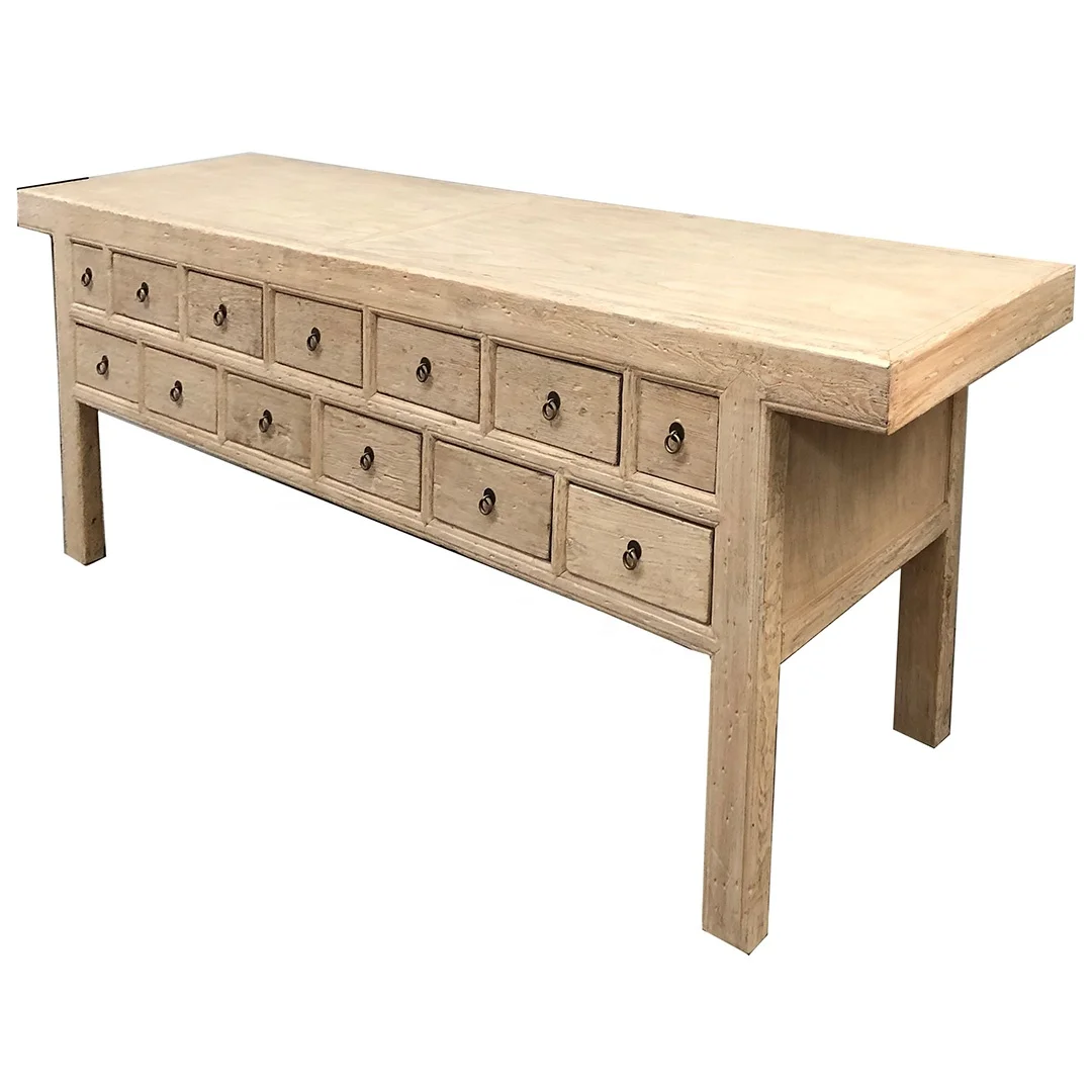 Chinese Reproduction Recycled Solid Wood Furniture Living Room Distressed Natural Color Sideboard