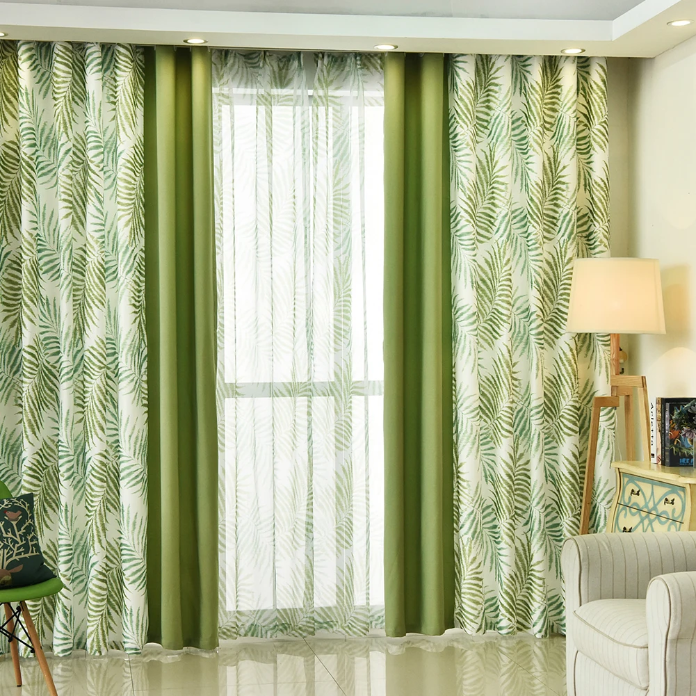 palmera cortinas negro verde hojas cortinas para sala de estar