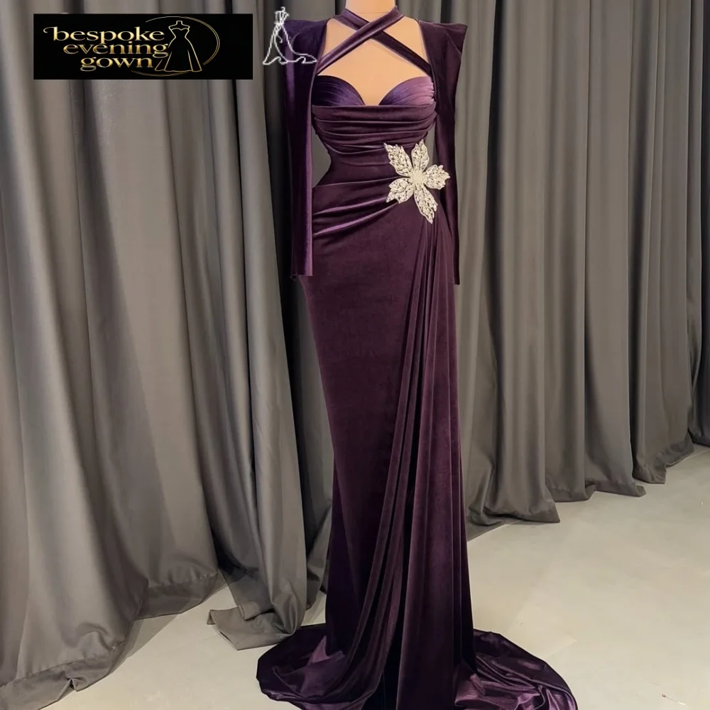 Manufacturer Customization Elegant Eggplant Purple Velvet Long Sleeve Evening  Dress Design for Red Carpet Events Birthday| Alibaba.com