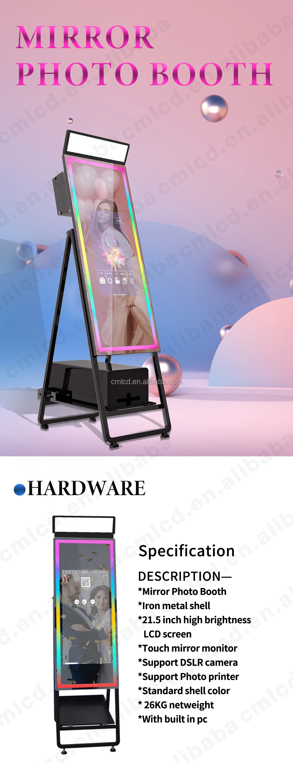 Magic Mirror Photo Booth Machine Kiosk - 44 Inch Display