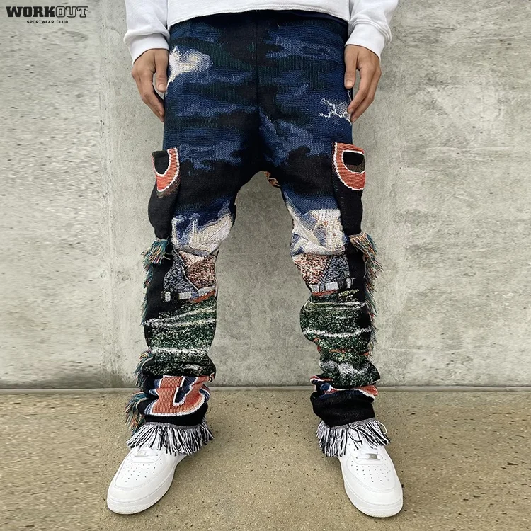 Custom Baggy Loose Fit Cargo Flare Sweat Stacked Men Woven Blanket