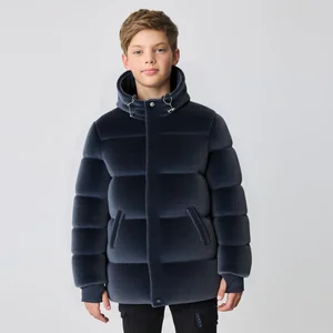 Custom Factory Zipper Padded Hooded Corduroy Quilted Puffer Jacket White Duck Filling Breathable Eco-Friendly Unisex Kids Jacket