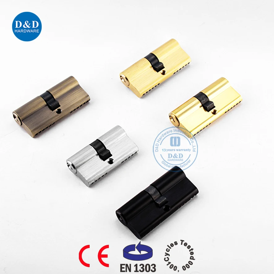 EN 1303 Solid Brass 6 Pins Standard PVD Stain Finish Double Cylinder Lock for Building Door
