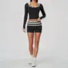 Black Stripe Shorts Set