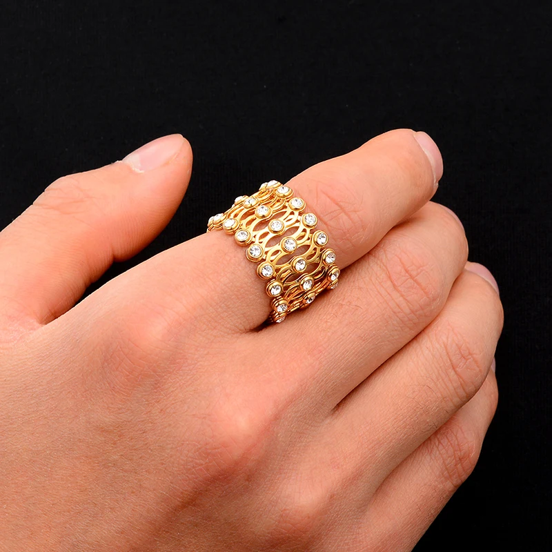 CZ Triple Line Two Finger Ring Silver Adjustable - Eleganzia Jewelry