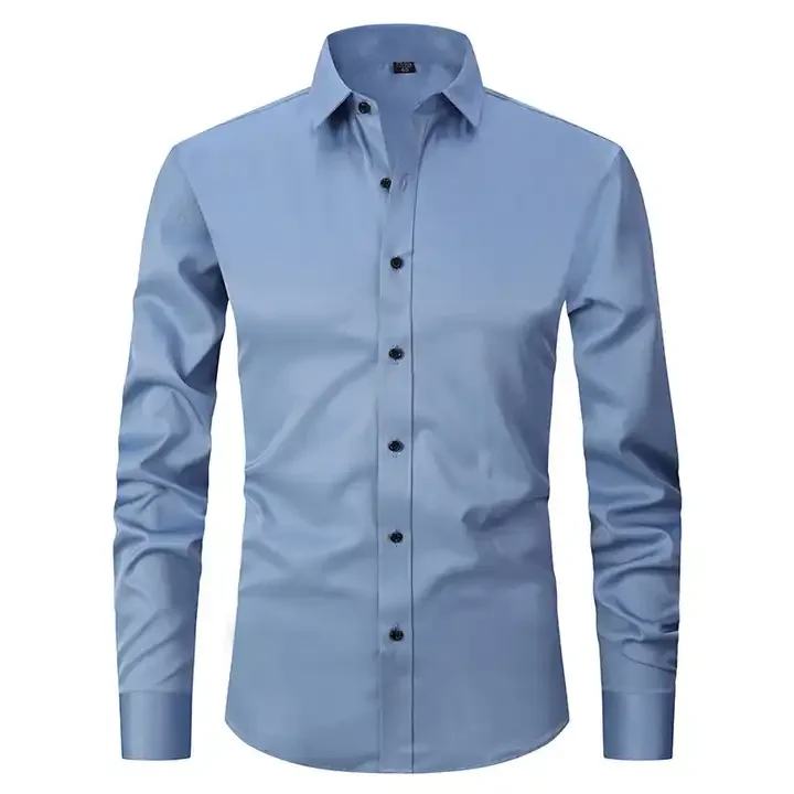 High Quality Cotton Polyester Long Sleeve Dress Shirt Mens Solid Color ...