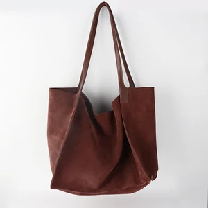 Luxury Women's Large Custom Brown Leather Suede Shoulder Bucket Hobo Tote Handbag
