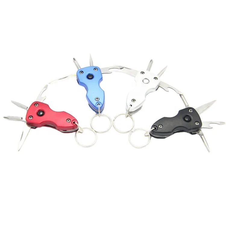Portable Multi Functional Couple Sword Folding Knife Shaped Metal Key Chain