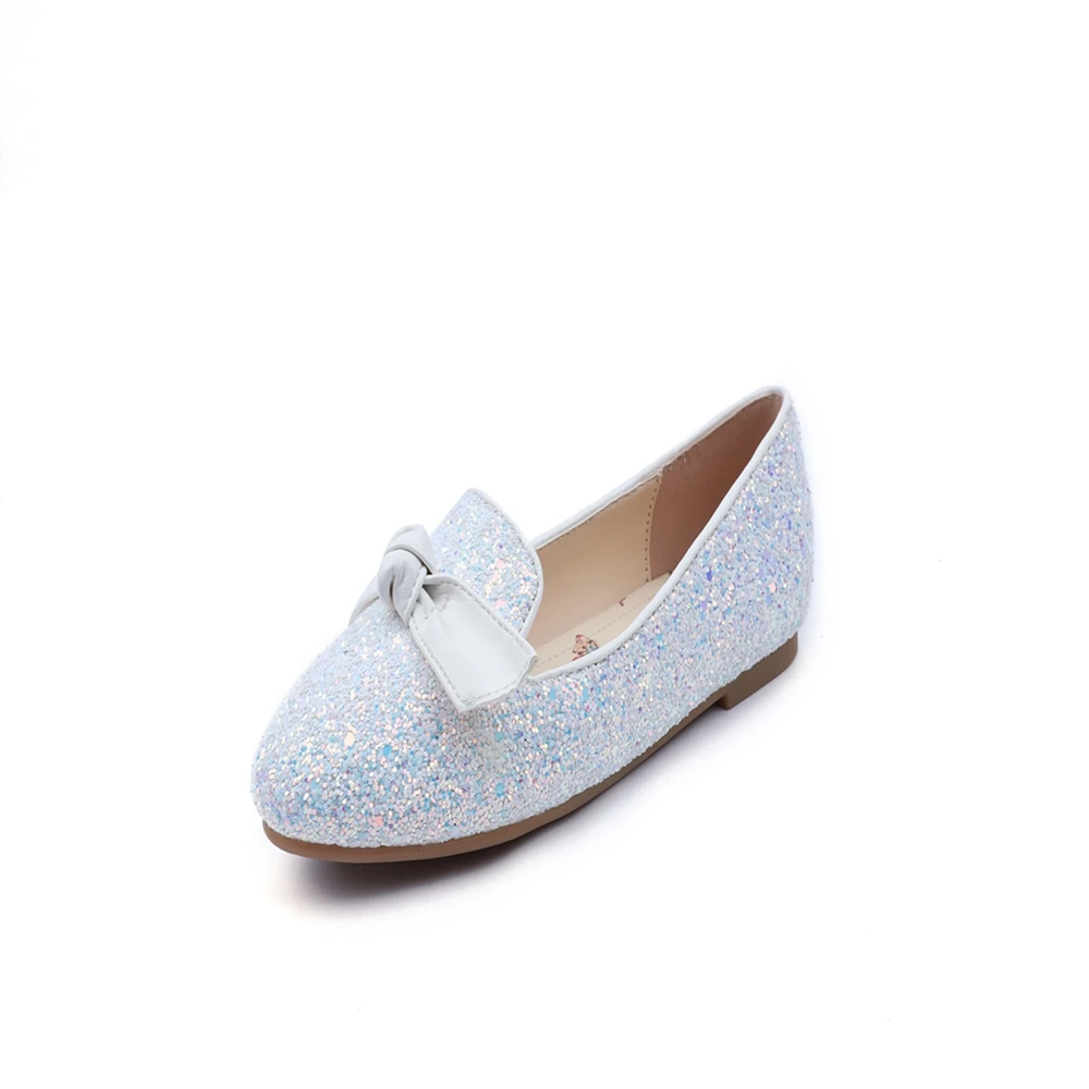 Оптовая продажа с фабрики, для девочек, с украшением в виде кристаллов принцессы с бантом тонкие туфли Туфли на каблуке; Туфли на плоской подошве расшитые блестками для девочек в повседневном стиле