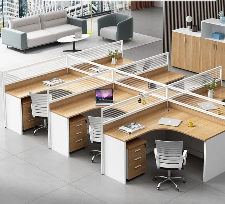 Modern Wood Office Desk 4 6 Person L Shape Modular Staff Office ...