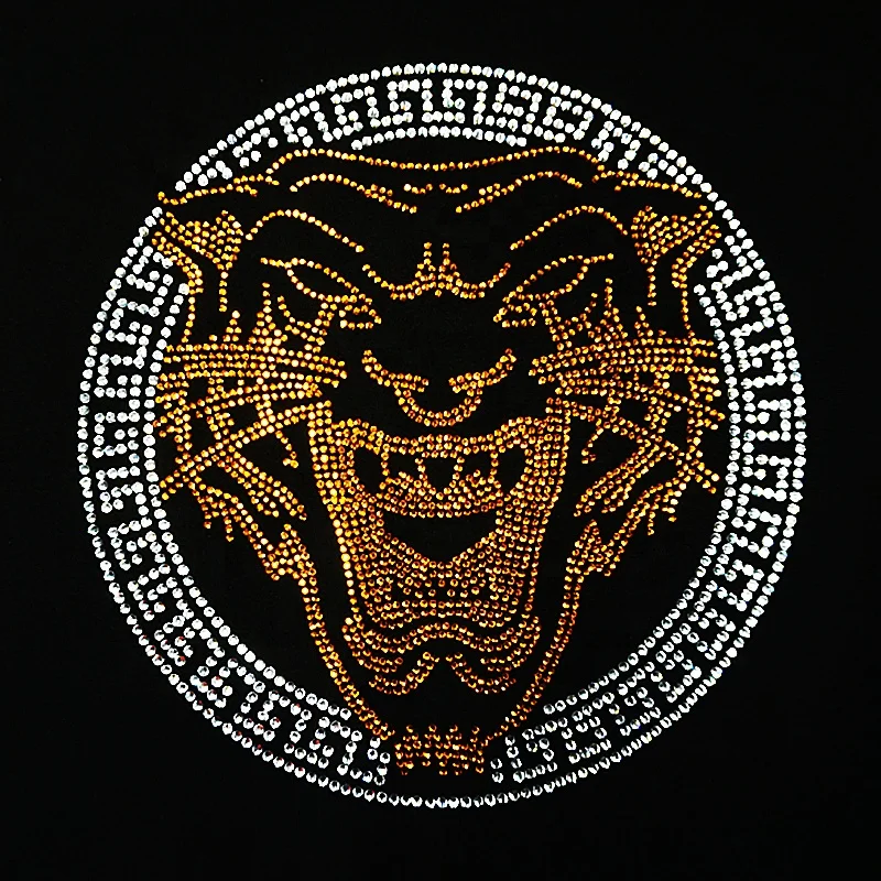 Free sample Ready tiger design iron on wholesale rhinestone template heat transfer