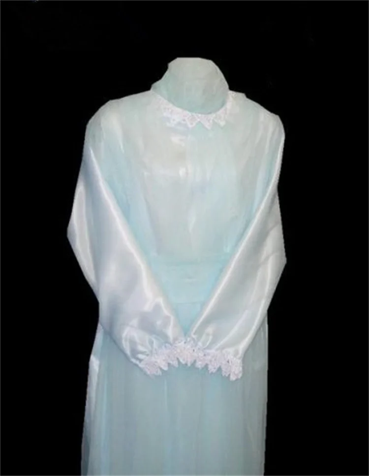 SL197 Funeral Gown Satin Burial Dress Shroud Clothing for Deceased Adult  Long Sleeve Plain Design Mortuary & Cemetery Use