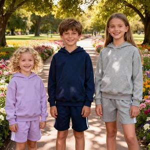 Small Bulk Organic Cotton Order Neutral Kids Lounge Casual Wear Premium Fleece Tracksuit Hoodies Sweat Shorts Matching Set