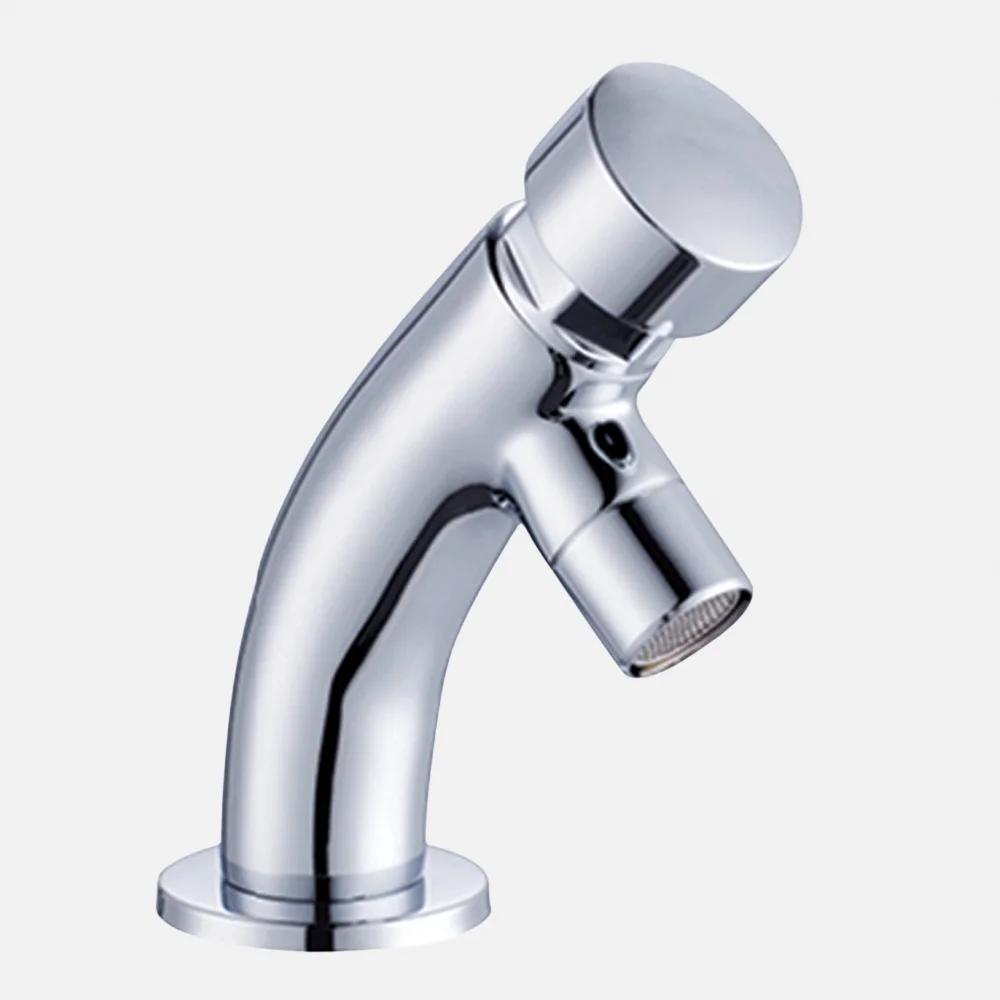 Curved Design Desk Mounted Delay Action Basin Faucet Washroom Sink Tap Contemporary Chrome Brass Mixer