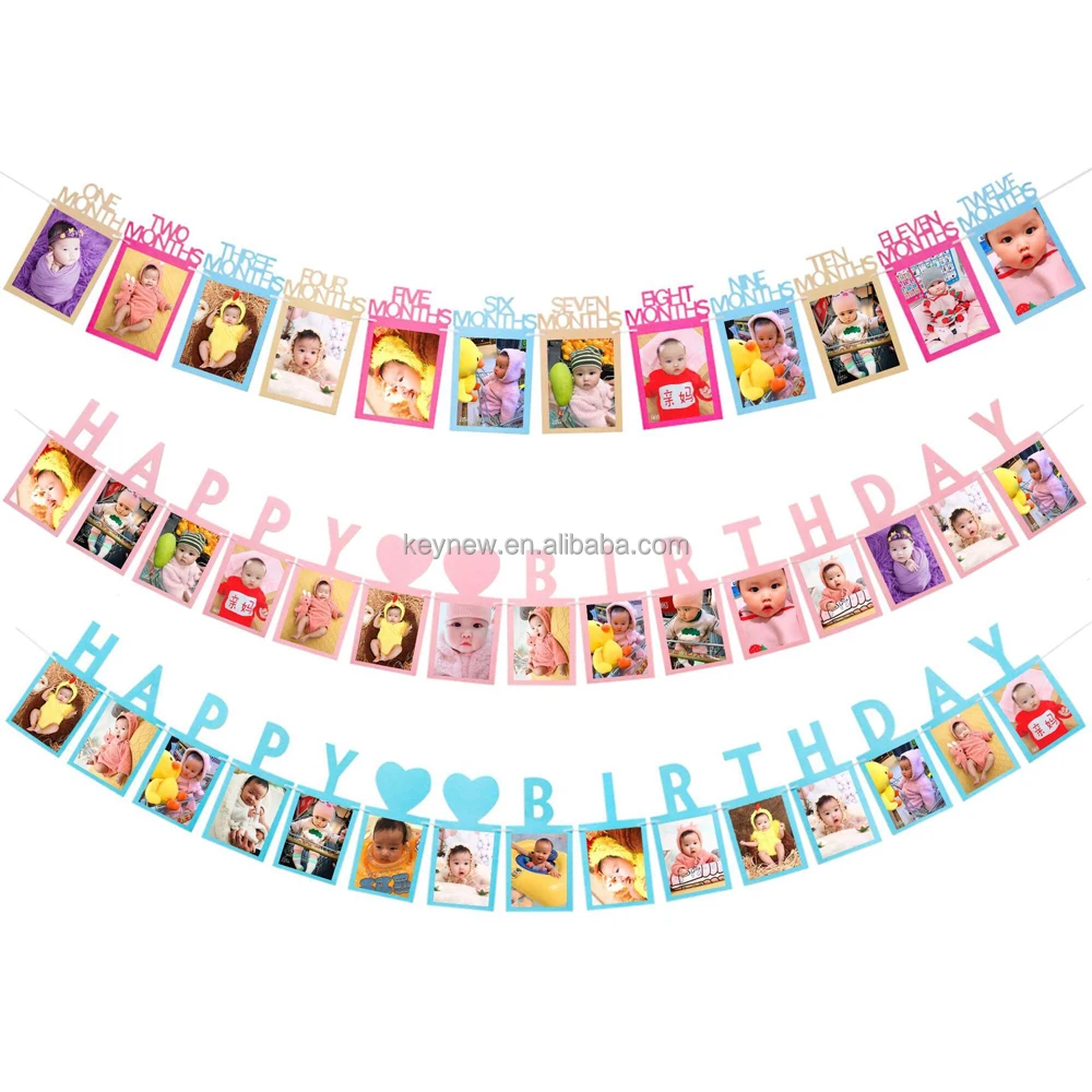 Happy Birthday Photo Frame Banner For Family First Party Decoration Kids Baby Boy Girl My 1st One Year Supplies 12 Month Buy 1st Birthday Photo Bunting Garland 12 Month Photo Banner Birthday