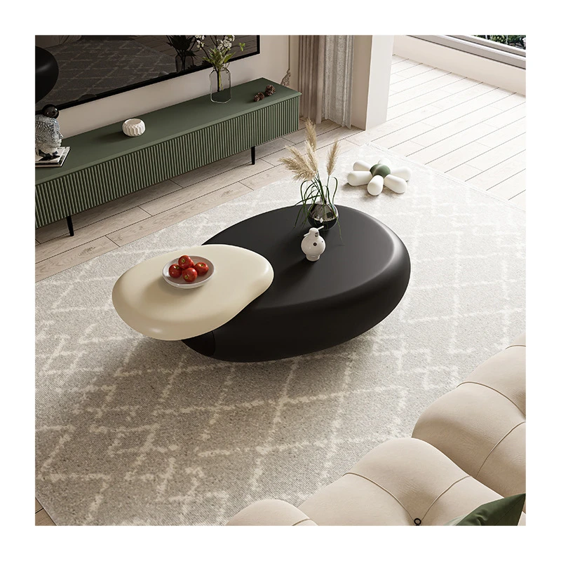 2024 Premium Sensuous Art Custom Cream Pebble Rotating Coffee Table Modern Design Living Room Wind Removable 1-Year Warranty