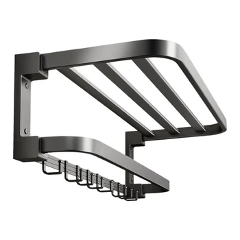 Ermo Grey Bathroom Towel Rack Perforation-free Folding Aluminum Bath ...