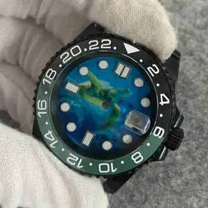 OEM Assembled with NH35 Movement Black case Blue Kanagawa Dial Modified and Adapted to Watch Literal Accessories