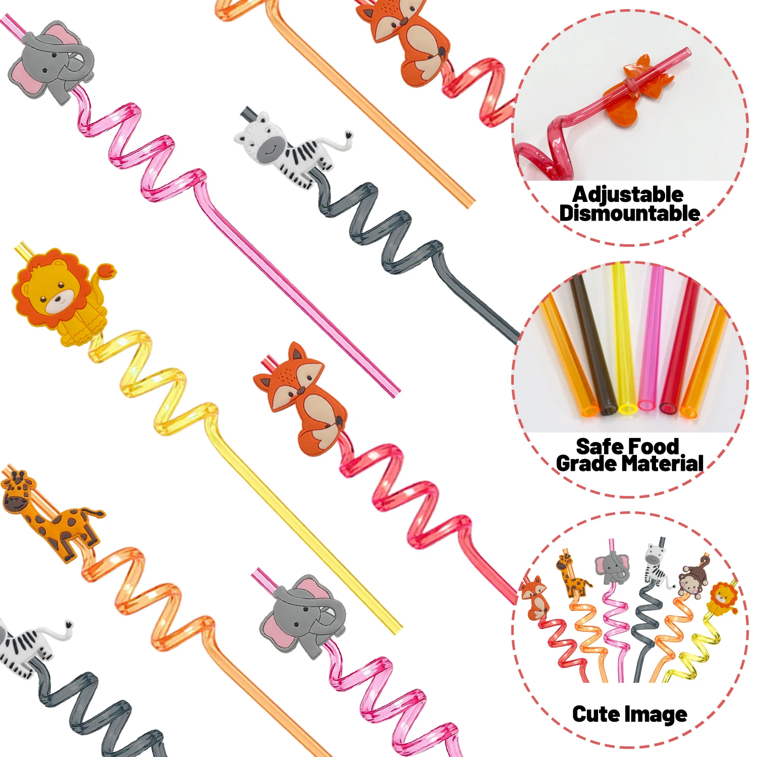 Silicone Rubber Forest Animal Drinking Straws Jungle Safari Animals