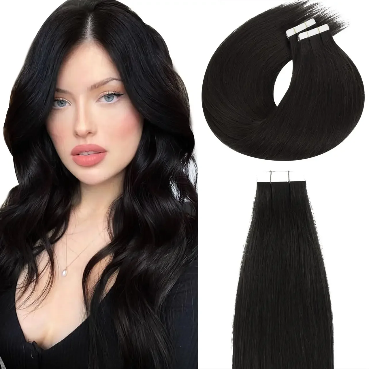 Ίσια ταινία σε επεκτάσεις μαλλιών, ανθρώπινα μαλλιά, φυσικό χρώμα, γυναίκες, 16-26 ίντσες_voghion.com