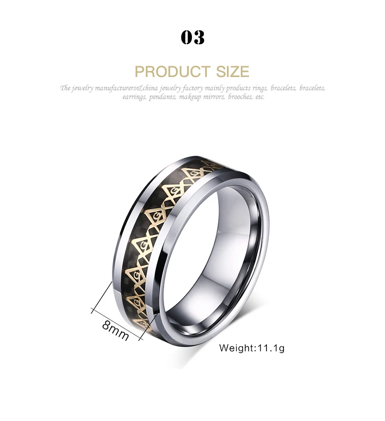 Wholesale Appearance Of Beautiful Tungsten Steel Masonic Men's Ring TCR-010G