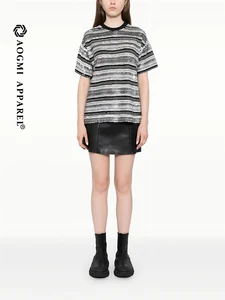 Haute Couture Women's Short Sleeve 3D Embroidered Chiffon Fabric Casual T-shirt with Breathable Feature