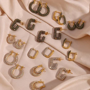 2023 Jewelry Shining Zircon Hoop Earring PVD Gold Plated Earrings Set For Women Jewelry Stainless Steel Jewelry