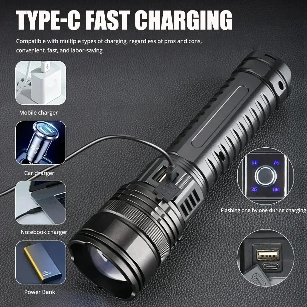 Most Powerful Flashlights 1000lumens Type-c Rechargeable Flashlight Emergency Spotlights 5000m Tactical Lantern 15000mah Torch Most Powerful Flashlights 1000lumens Type-c Rechargeable Flashlight Emergency Spotlights 5000m Tactical Lantern 15000mah Torch